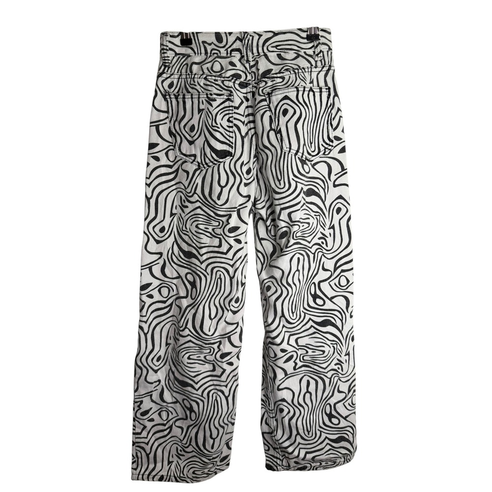 8 Birdies Women XS Black White Psychedelic Swirl Print High Waist Jeans Straight - Picture 1 of 7